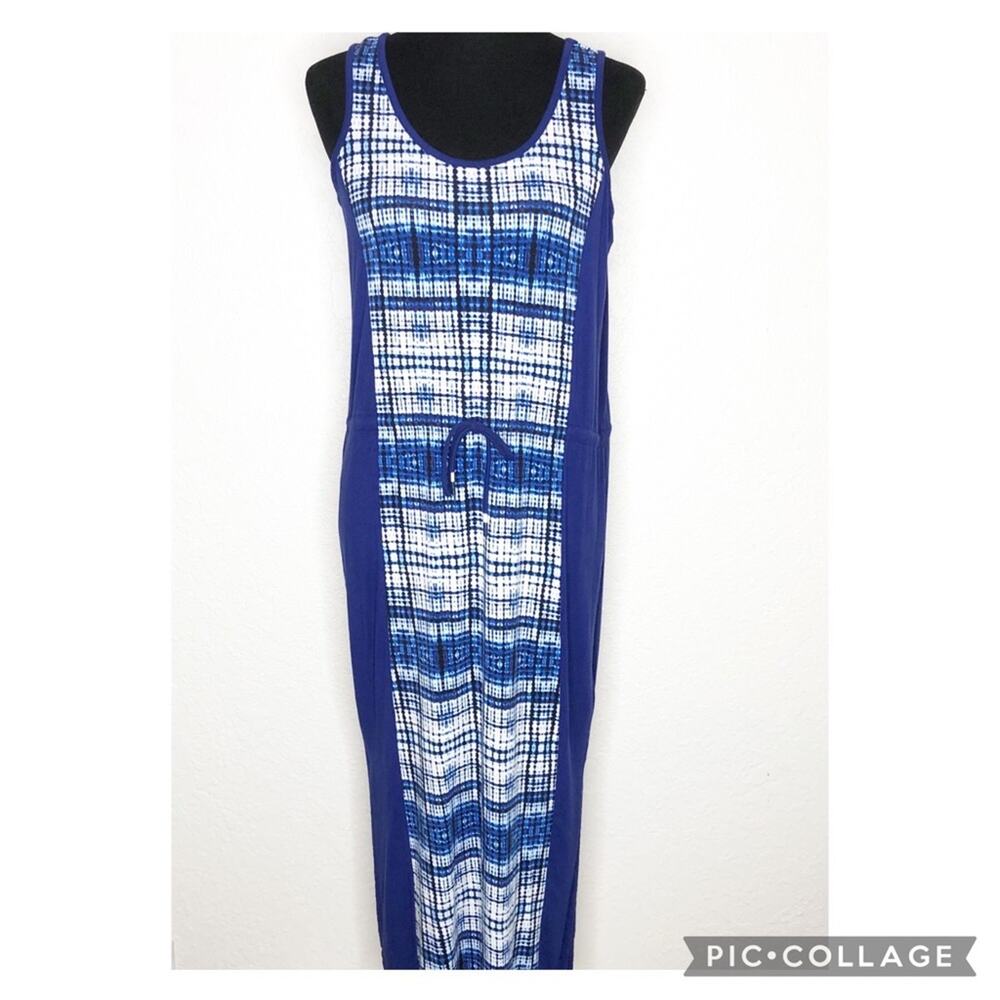 Brooks Brothers blue white‎ graphic sleeveless drawstring dress size Large